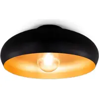 B.K.Licht plafonnier noir doré design rétro, éclairage plafond vintage, Ø395mm, pour ampoule LED ou halogène E27, ampoule non incluse