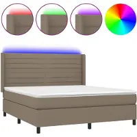 vidaXL Lit Boxspring avec matelas & LED Taupe 180x200 cm Tissu