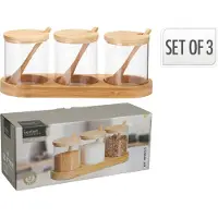 Eh Excellent Houseware YULEA pots à épices, 3 x Ø 8,5 cm, sur socle en bambou