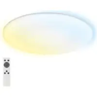 Briloner Rowny LED Plafonnier salle de bain, variateur, télécommande, lumière indirecte, protection contre les éclaboussures et la poussière, blanc, Ø45 x 5 cm