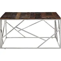vidaXL Table basse argentée Acier inoxydable et traverses en bois massif