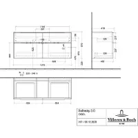 Villeroy & Boch Subway 3.0 armoire sous lavabo, éclairage LED, 4 tiroirs, lavabo au centre, 1272x576x478mm, C602L1VE
