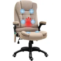 Vinsetto Fauteuil de bureau massant et chauffant, chaise de bureau, chaise ergonomique avec hauteur réglable, dossier inclinable et télécommande filaire, pivotant à 360° tissu en polyester beige
