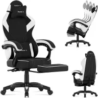 Huzaro Force 3.7 Gaming Chair Blanc, dossier réglable, coussin lombaire et cervical, repose-pieds, accoudoirs souples, roulettes silencieuses