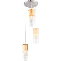 Globo Lighting Suspension en métal nickel mat, feuille d'or, verre transparent, cristaux de verre transparents, ø : 300 mm, H : 1200 mm, hors 3x E27 60W 230V