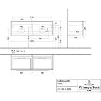 Villeroy & Boch Subway 3.0 armoire sous lavabo, éclairage LED, 2 tiroirs, 1272x429x478mm, C567L0RK