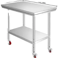 OEM Table de préparation de cuisine en acier inoxydable, 4 roulettes pivotantes, capacité de charge de 100KG-300KG, 30 x 24 pouces