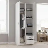 Dmora Cimena - Armoire 2 portes, 80x205h cm Blanc, Portemanteaux
