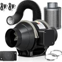 StarTech.com Kit de ventilation pour chambre de culture - Ventilateur tubulaire - 10 cm (100 mm) - 360 m³/h - Régulation de vitesse - Filtre à charbon actif - 220 V CA - Noir