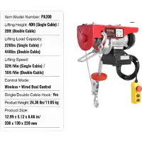 OEM Cric électrique, capacité de levage de 200 kg, hauteur de levage de 12 m,sans fil et câblée, 440lbs