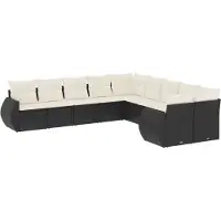 vidaXL Ensemble de 10 canapés de jardin avec coussins noir poly rotin