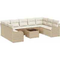 Syfax Ensemble de canapé de jardin 10 pcs Beige et blanc Poly rotin