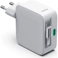 Hama Chargeur rapide, GaN, 2 USB-C, câble charge extens., PD, 65 W, blanc