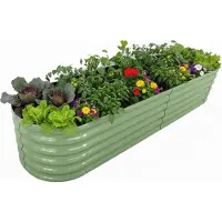 Relaxdays Jardinière surélevée , en métal, XXL, pour fleurs, plantes et légumes, H x L x P : 45 x 240 x 60 cm, jardinière semi-circulaire, vert sauge