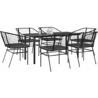 Syfax Ensemble à manger de jardin coussins 7pcs noir poly rotin verre