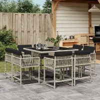 Prolenta Maison Exclusive - Ensemble à manger de jardin et coussins 9 pcs gris clair rotin