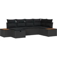 vidaXL Ensemble canapé de jardin avec coussins et coffre de rangement Noir Polyrotin
