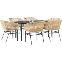Syfax Ensemble à manger jardin coussins 7pcs marron poly rotin verre