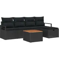 Syfax Ensemble Canapé de Jardin Modulable 6 Places, Poly Rotin Texturé Noir, Coussins Extérieur Déhoussables, Pieds Réglables