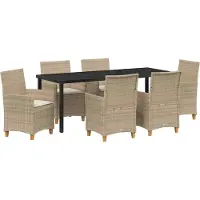 Syfax Ensemble de salle à manger pour jardin 7 pcs Beige polyrotin