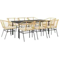 Syfax Ensemble à manger jardin coussins 9pcs marron poly rotin verre