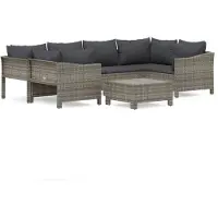 Syfax Salon de jardin 7 pcs avec coussins Gris Résine tressée