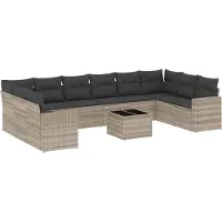 vidaXL Ensemble de salon de jardin 11 pièces avec coussins gris clair Poly rotin