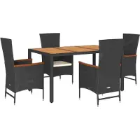 Syfax Ensemble à manger de jardin coussins 5pcs Noir Résine tressée
