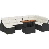 Syfax Ensemble de canapé de jardin 9 pcs Noir Poly rotin