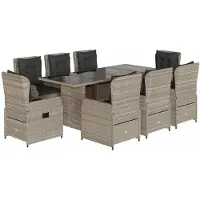 Syfax Ensemble à manger de jardin et coussins 9 pcs gris clair rotin