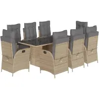 Syfax Ensemble à manger de jardin et coussins 9 pcs mélange beige