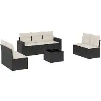 Syfax Salon de jardin 8 pcs avec coussins noir résine tressée