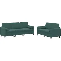 Syfax Ensemble de canapés 2 pcs avec coussins vert foncé velours