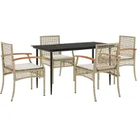 Syfax Ensemble à manger de jardin avec coussins 5pcs Beige poly rotin