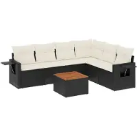 Syfax Salon de jardin 7 pcs avec coussins noir résine tressée