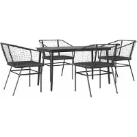 Syfax Ensemble à manger de jardin et coussins 5 pcs noir rotin verre