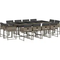 Syfax Ensemble à manger de jardin coussins 13 pcs gris résine tressée