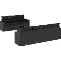 Syfax Salon de jardin 8 pcs avec coussins noir résine tressée