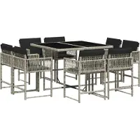 Syfax Ensemble à manger de jardin et coussins 9 pcs gris clair rotin