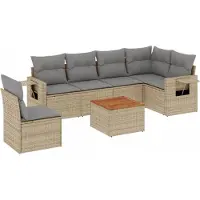Sonstiges Salon de jardin avec coussins 7 pcs beige résine tressée