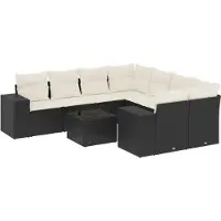 Syfax Salon de jardin 9 pcs avec coussins noir résine tressée