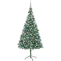 Prolenta Maison Exclusive - Sapin de Noël artificiel avec lumières, boules et pommes de pin, 210 cm