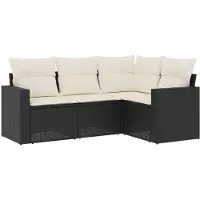 Syfax Salon de jardin 4 pcs avec coussins noir résine tressée