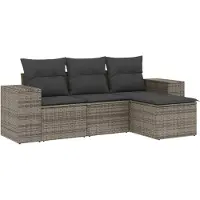 Syfax Salon de jardin 4 pcs avec coussins gris résine tressée