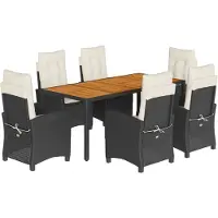 Syfax Ensemble à manger de jardin coussins 7pcs Noir Résine tressée