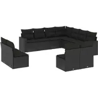 Syfax Salon de jardin 11 pcs avec coussins noir résine tressée