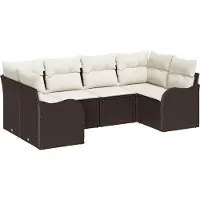 Syfax Ensemble de canapé de jardin 6 pcs Marron et blanc Poly rotin