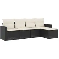 Syfax Salon de jardin 5 pcs avec coussins noir résine tressée