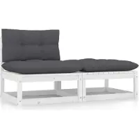 Syfax Salon de jardin 2 pcs avec coussins Blanc Bois de pin massif