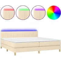 Syfax Sommier à lattes de lit et matelas et LED Crème 200x200cm Tissu